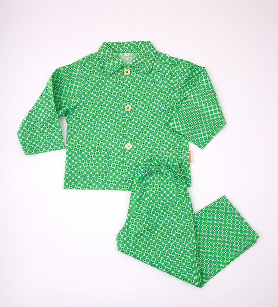 Pyjama Mimoun vert avec des motifs géométriques arrondis