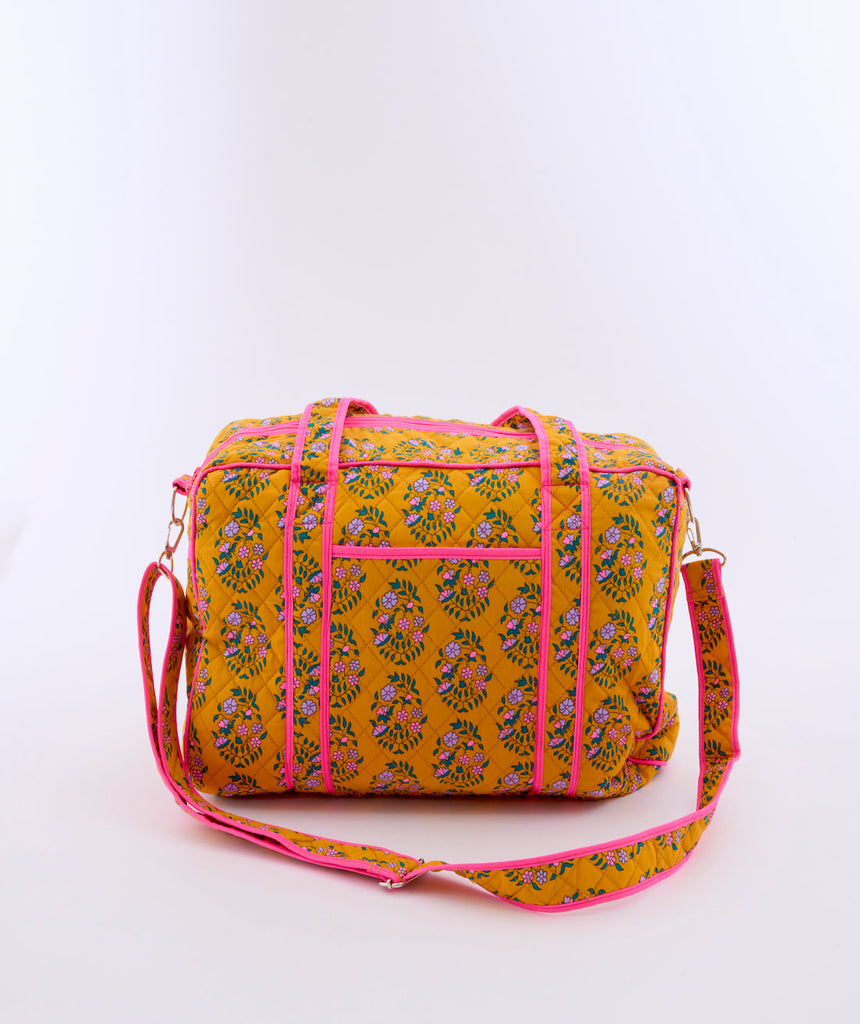 Sac maman Shalin safran avec des motifs fleuris