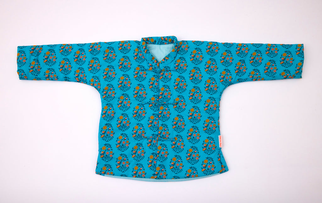 Veste molletonnée enfant Shalin turquoise avec des motifs fleuris